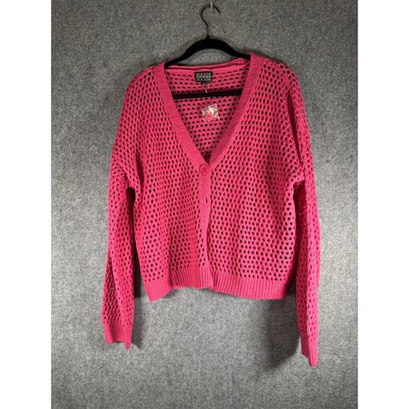 Major Major Cardigan Women Large Pink Crochet Button Front Hippie‎ Boho Festival - Picture 1 of 7